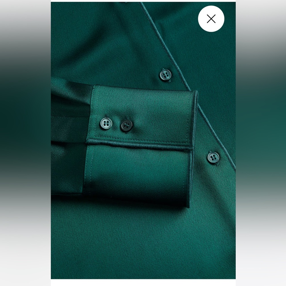 H&M Women's Dark Green Satin Button Down Shirt US XS - Picture 2 of 13